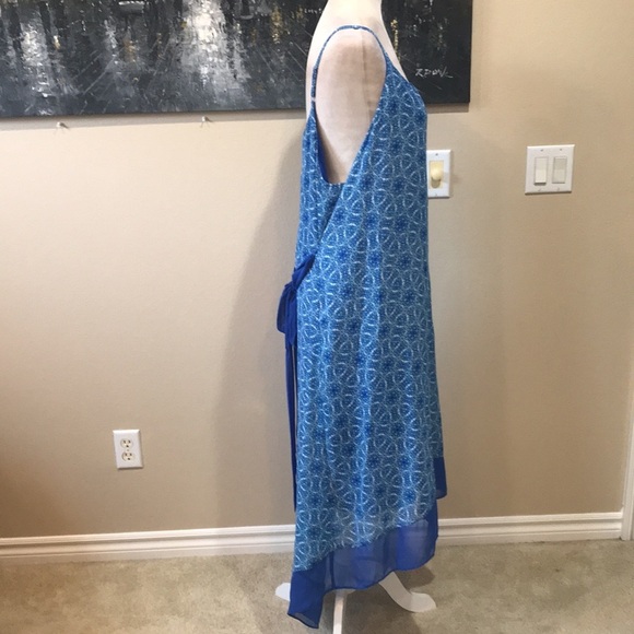 Lane Bryant Blue Floral Sheer Maxi Dress w/Hi-Low Hem Adjustable Tie Belt-22/24 - Picture 8 of 12